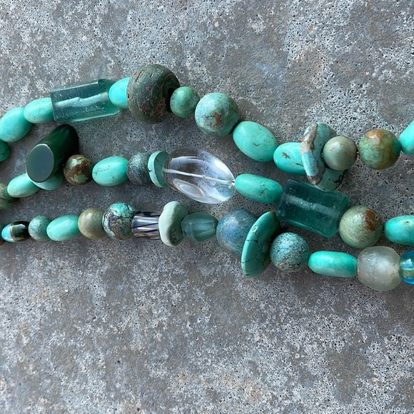 RARE Vintage Tibetan Turquoise & Jade Layered Necklace - Picture 10 of 15